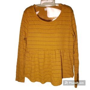 BKK Chance Mustard Yellow Babydoll Peplum Blouse Junior Women's L